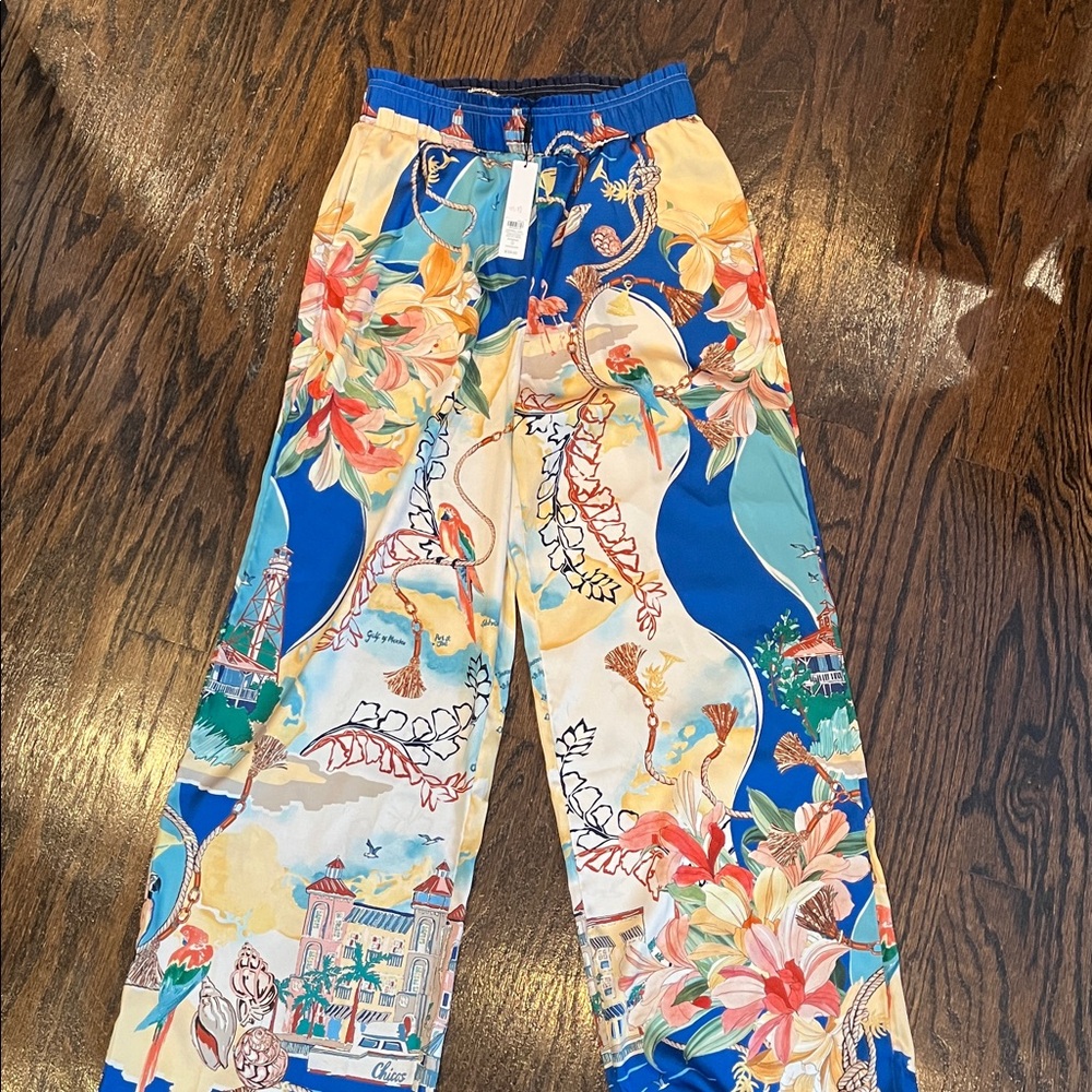 Chicos Paperbag Waist Coastal Charm Pull On Pant